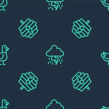 Set line Storm, Hive for bees and Dove on seamless pattern. Vector 库存插图