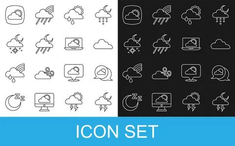 Set line Storm, Location cloud, Cloud, with rain and sun, moon, snow, Weather 스톡 일러스트