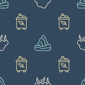 Set line Storm, Recycle bin with recycle and Iceberg on seamless pattern. Vector Illustrazione stock