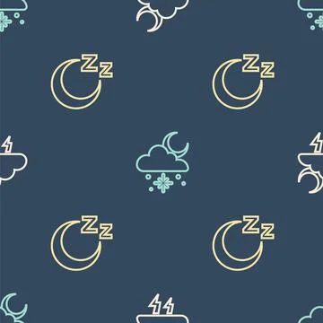 Set line Storm, Time sleep and Cloud with snow and sun on seamless pattern Stock Illustration