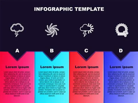Set line Storm, Tornado, and Wind and sun. Business infographic template. Vector Stock Illustration