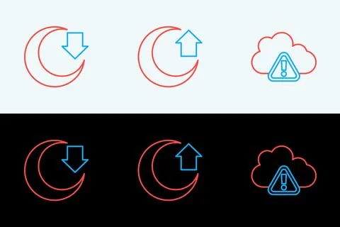 Set line Storm warning, Moon and  icon. Vector Stock Illustration