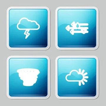 Set line Storm, Wind and rain with snow, Tornado and Cloudy icon. Vector Stock Illustration