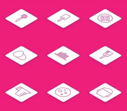 Set line Strainer spoon, Spatula, Cracker biscuit, Chicken egg, Stack of イラスト素材