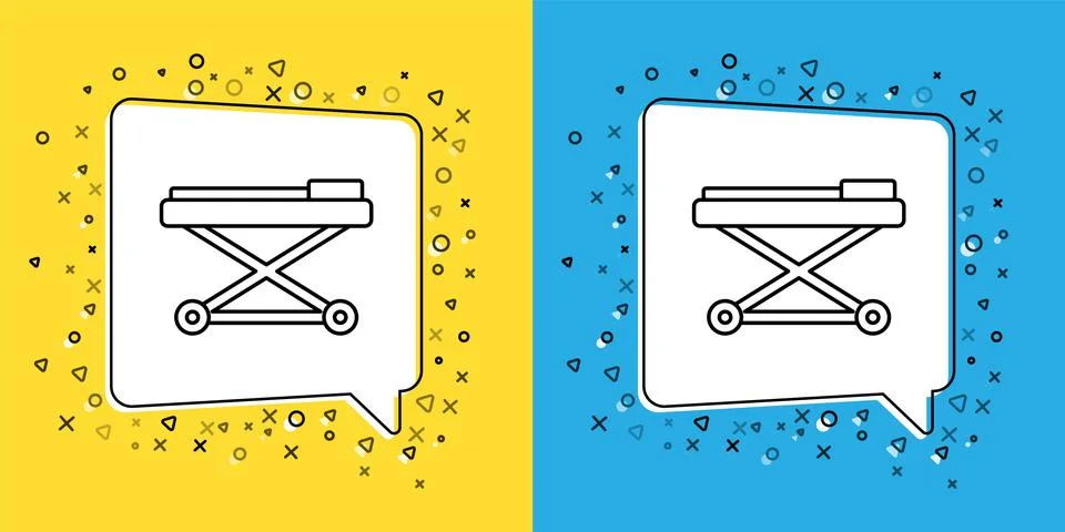 Set line Stretcher icon isolated on yellow and blue background. Patient hospital Stockillustratie