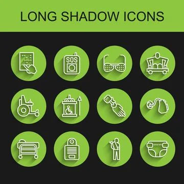 Set line Stretcher, Intercom, Braille, Human broken arm, Adult diaper, Elevator Stock Illustration