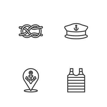 Set line Striped sailor t-shirt, Location with anchor, Nautical rope knots and イラスト素材