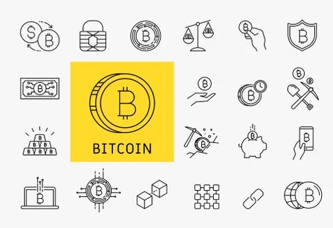 Set of Line Stroke Vector Bitcoin and Cryptocurrency Icons Stock Illustration