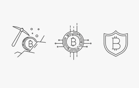 Set of Line Stroke Vector Bitcoin and Cryptocurrency Icons Stock Illustration