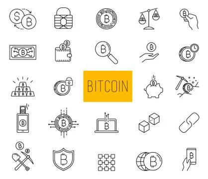 Set of Line Stroke Vector Bitcoin and Cryptocurrency Icons design Illustrazione stock