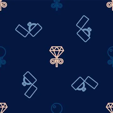 Set line Stud earrings, Diamond engagement box and on seamless pattern. Vector Stock Illustration