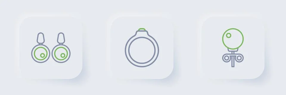 Set line Stud earrings, Diamond engagement and Earrings icon. Vector Stock Illustration