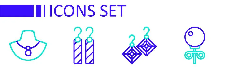 Set line Stud earrings, Earrings,  and Necklace on mannequin icon. Vector Stock Illustration