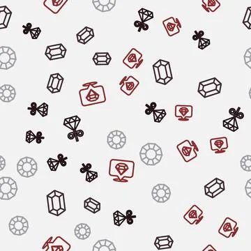 Set line Stud earrings, Gem stone, Diamond and on seamless pattern. Vector Illustrazione stock