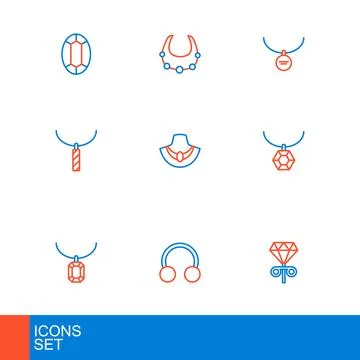 Set line Stud earrings, Piercing, Pendant on necklace, Necklace mannequin, .. Stock Illustration
