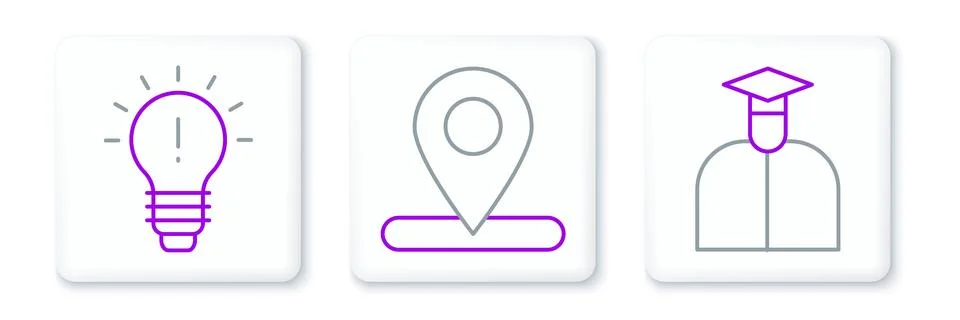 Set line Student, Light bulb with concept of idea and Location icon. Vector 스톡 일러스트
