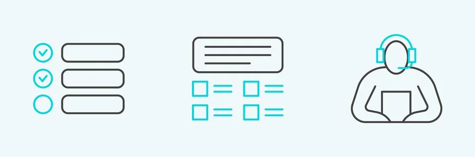 Set line Student, Task list and Online quiz, test, survey icon. Vector Illustrazione stock