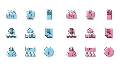 Set line Student, Training, presentation, Online class, Information, Cloud Stock Illustration