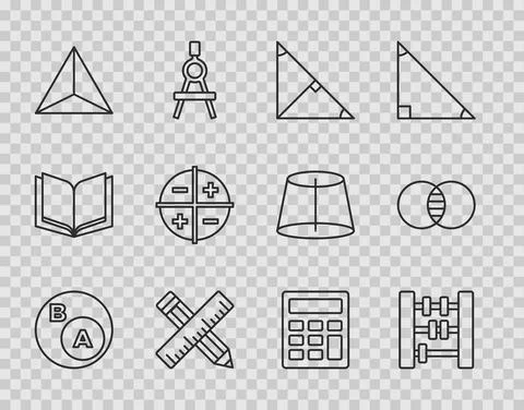 Set line Subsets, math, a is subset of b, Abacus, Angle bisector triangle Stock Illustration