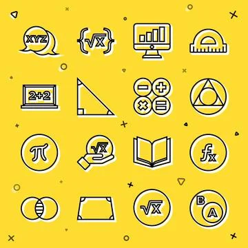Set line Subsets, math, a is subset of b, Function mathematical symbol, Triangle Illustrazione stock
