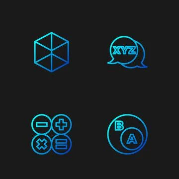 Set line Subsets, math, a is subset of b, Calculator, Geometric figure Cube.. Stock Illustration