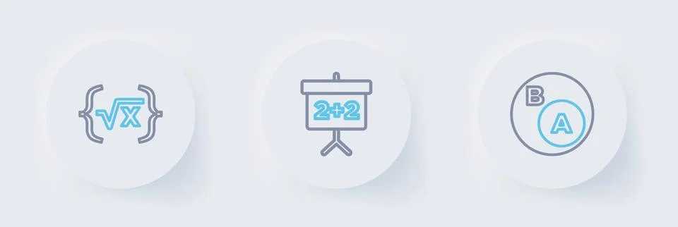 Set line Subsets, math, a is subset of b, Chalkboard and Square root x glyp.. Stock Illustration
