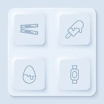 Set line Sugar stick packets, Ice cream, Chocolate egg and Candy. White square Illustrazione stock