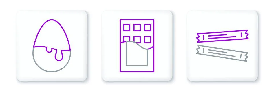 Set line Sugar stick packets, Chocolate egg and bar icon. Vector Stock Illustration