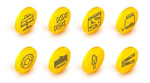 Set line Sugar stick packets, Ice cream, Stack of pancakes, Donut, Glass jar Illustrazione stock