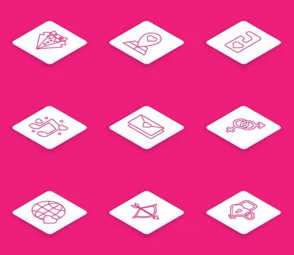 Set line Suit, Map pointer with heart, Please do not disturb, Music note, ton Ilustração Stock