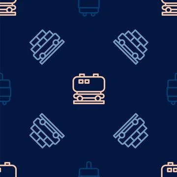 Set line Suitcase, Cargo train wagon and Oil railway cistern on seamless pattern イラスト素材