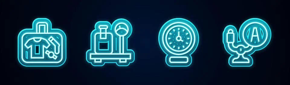 Set line Suitcase, Scale with suitcase, Clock and Aircraft steering helm Illustration