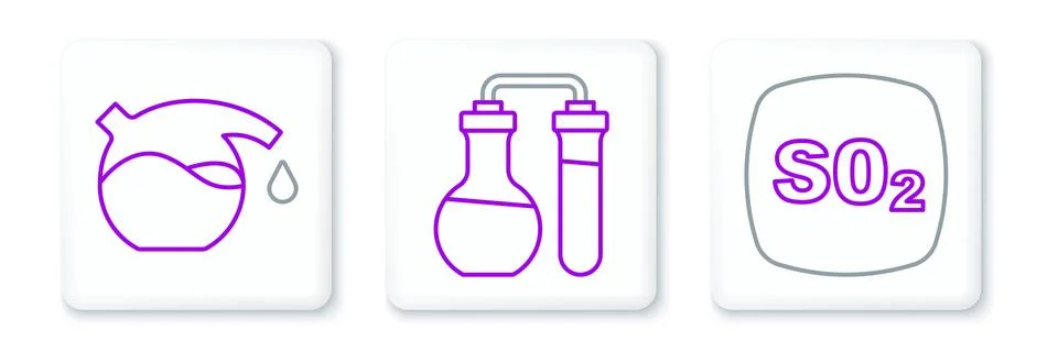 Set line Sulfur dioxide SO2, Test tube and icon. Vector Stock Illustration
