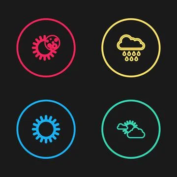 Set line Sun, and cloud weather, Cloud with rain and Eclipse of sun icon. Vector 스톡 일러스트
