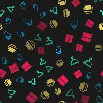 Set line Sun and cloud weather, Covered with tray of food, Printer and Server 스톡 일러스트