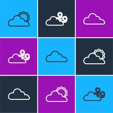 Set line Sun and cloud weather, Cloud and Windy icon. Vector 스톡 일러스트