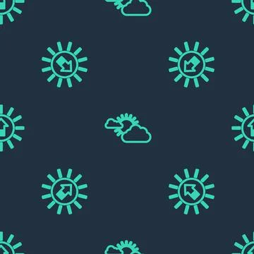 Set line Sun and cloud weather, Sunset and on seamless pattern. Vector Stock Illustration