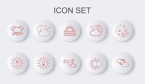 Set line Sun and cloud weather, Sunset, Eclipse of sun, Cloud, with moon stars Ilustração Stock