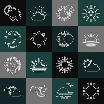 Set line Sun, and cloud weather, Sunset, Eclipse of sun, Moon stars, Cloud with 스톡 일러스트