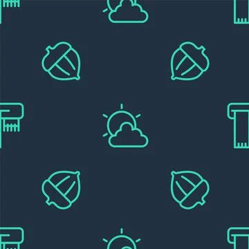 Set line Sun and cloud weather, Acorn and Winter scarf on seamless pattern. V Stock Illustration