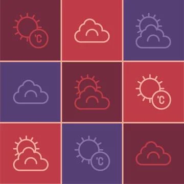 Set line Sun, and cloud weather and Cloud icon. Vector 스톡 일러스트