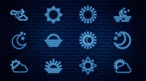 Set line Sun and cloud weather, Moon stars, Sunset, Cloud with moon, Eclipse of Ilustração Stock