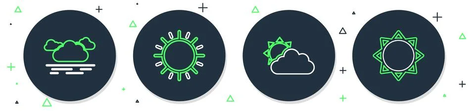 Set line Sun, and cloud weather, Cloud and icon. Vector Stock Illustration