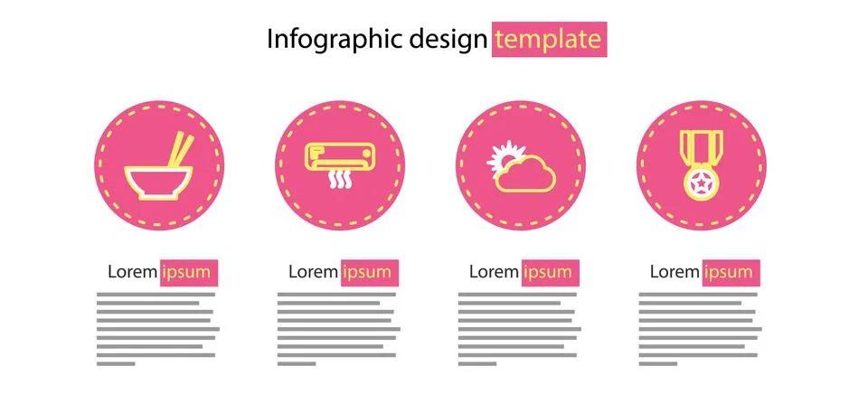 Set line Sun and cloud weather, Medal with star, Air conditioner and Bowl Illustrazione stock