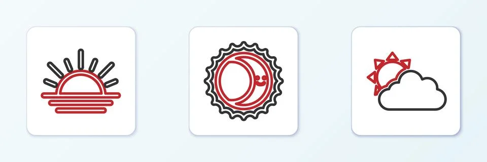 Set line Sun and cloud weather, Sunset and Eclipse of sun icon. Vector 스톡 일러스트