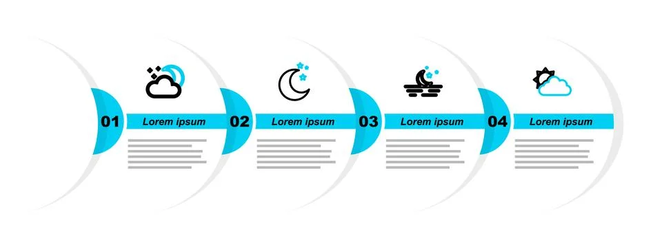 Set line Sun and cloud weather, Moon stars,  and Cloud with moon icon. Vector Illustrazione stock
