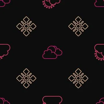 Set line Sun and cloud weather, Snowflake and  on seamless pattern. Vector 스톡 일러스트