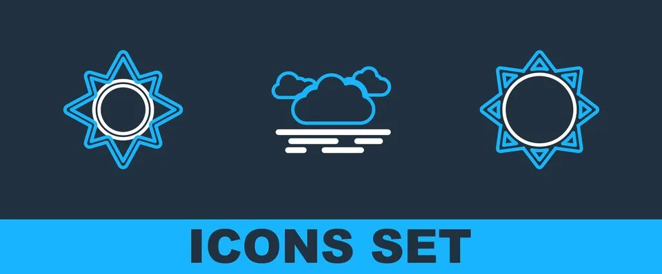 Set line Sun,  and Cloud icon. Vector Illustrazione stock