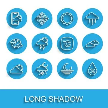 Set line Sun and cloud weather, Cloud with snow sun, Weather forecast, Suns.. Stock Illustration