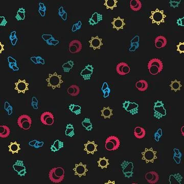 Set line Sun and cloud weather, Cloud with rain sun,  and Eclipse of on seaml Illustrazione stock